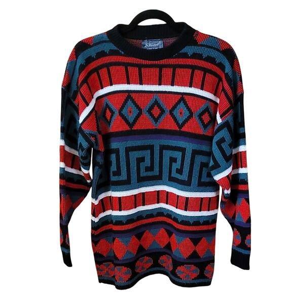 Vintage La Venture Sweater Geometric Knit Retro 80s 90s Size L Y2K Streetwear - Picture 2 of 9